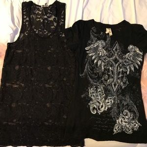 Buckle BKE tops shirts black lace Ritual